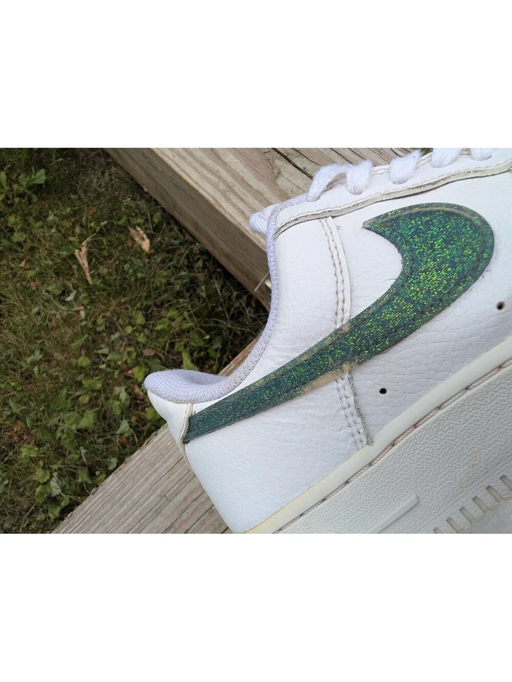 Nike Air Force 1 White Sneakers with Green Swoosh